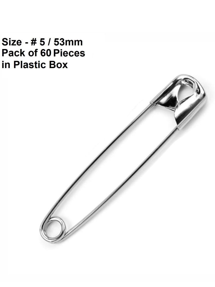     			Snapin Safety Pins - Made in Japan with Strong Nickel Plated Steel, Rust Resistant, Heavy Duty Variety Pack, Perfect for Cloth, Crafts, & Sewing, (60 Pins of Size 5 in Plastic Box) - Pack of 60 Pieces