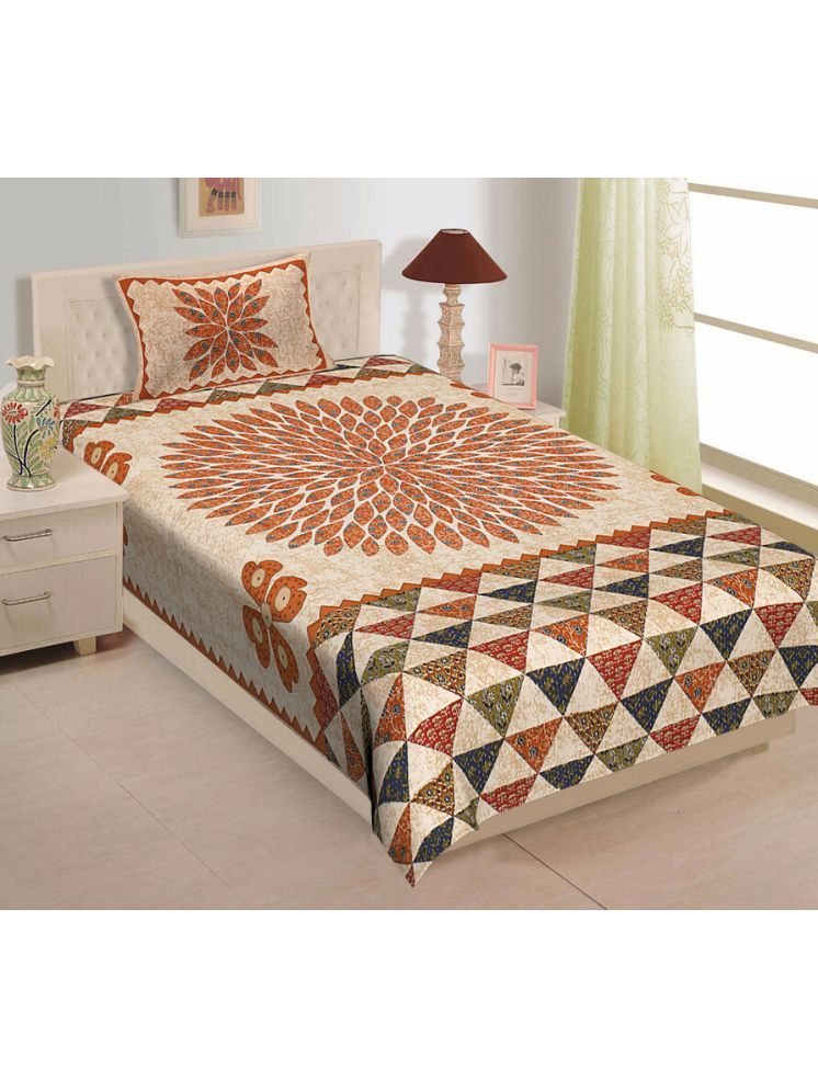     			ABHACLOTHO Cotton 1 Single Bedsheet with 1 Pillow Cover ( Multicolor )