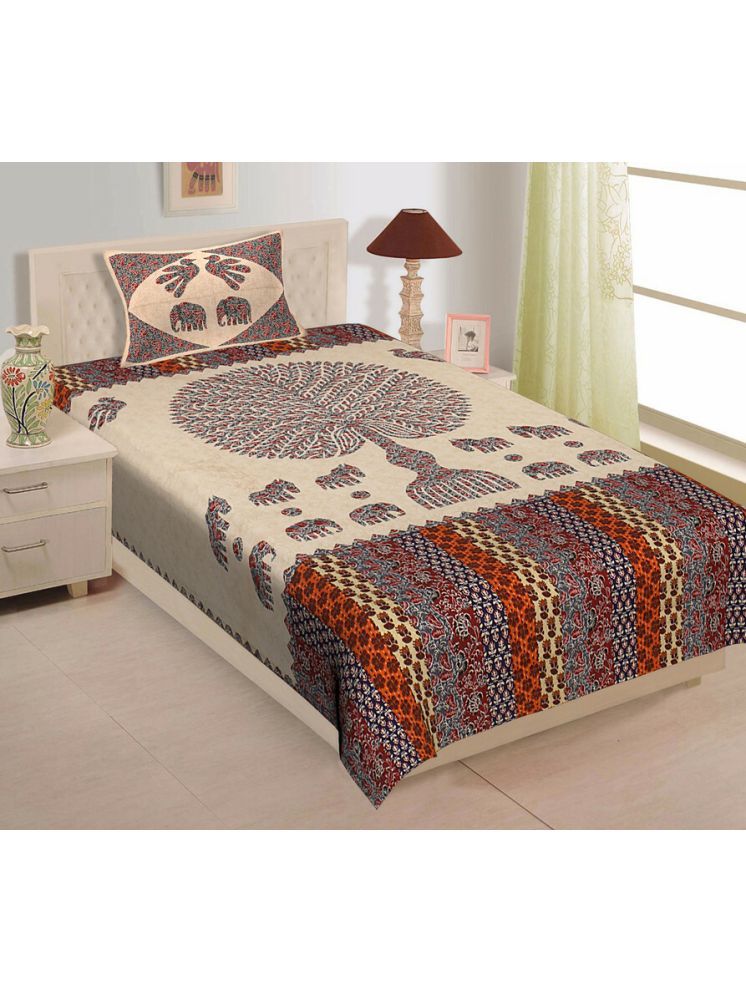     			ABHACLOTHO Cotton 1 Single Bedsheet with 1 Pillow Cover ( Multicolor )