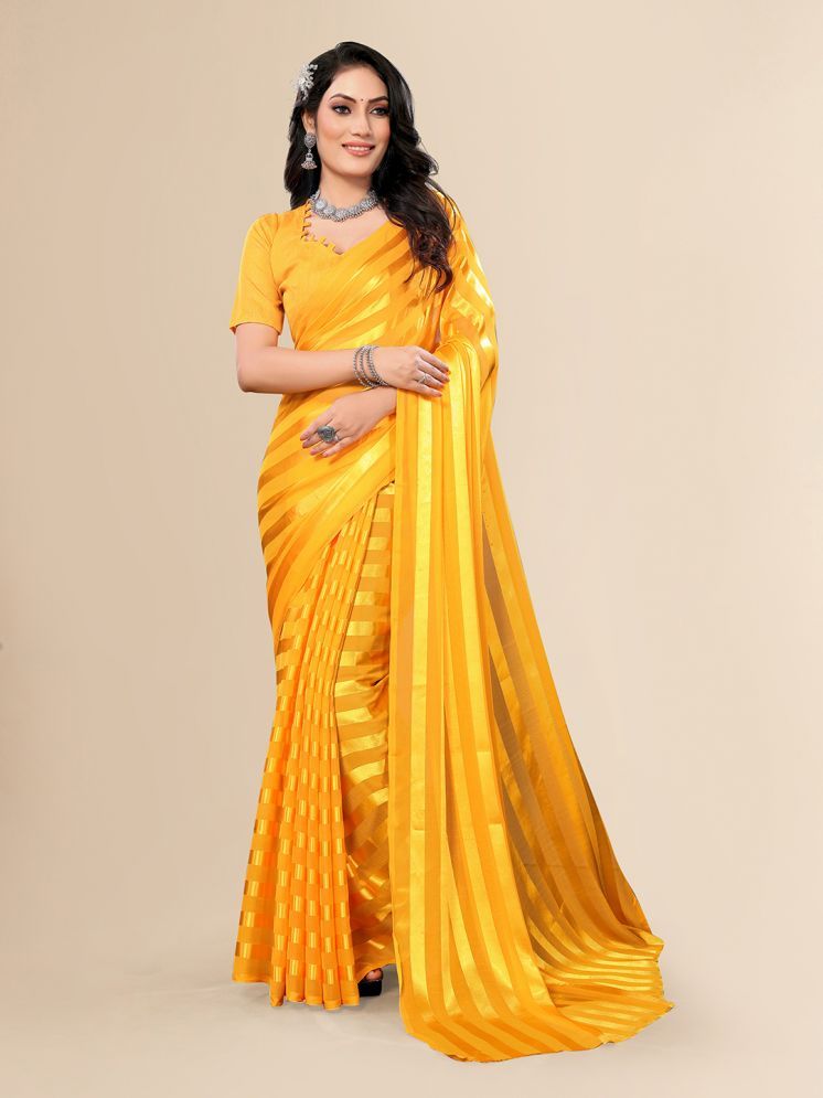     			ANAND SAREES Pack of 1 Satin Striped Saree With Blouse Piece ( Yellow )