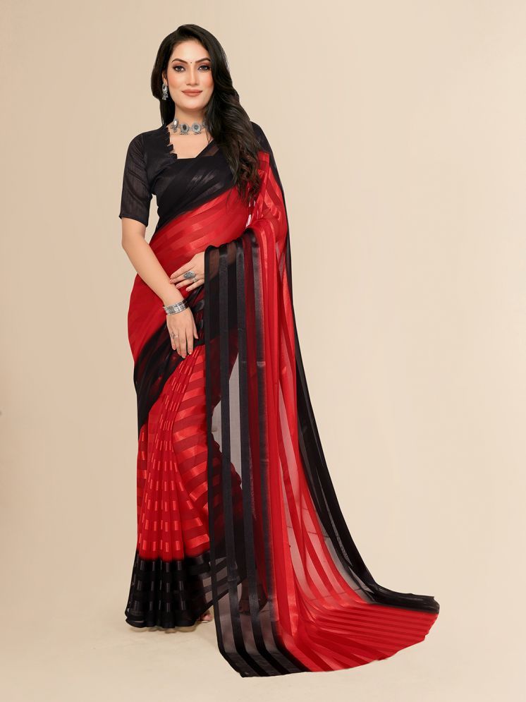     			ANAND SAREES Pack of 1 Satin Striped Saree With Blouse Piece ( Red )