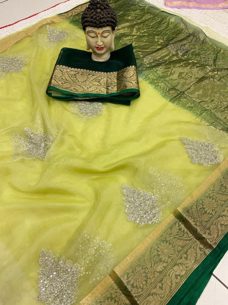     			AWRIYA Pack of 1 Organza Embellished Saree With Blouse Piece ( LightGreen )