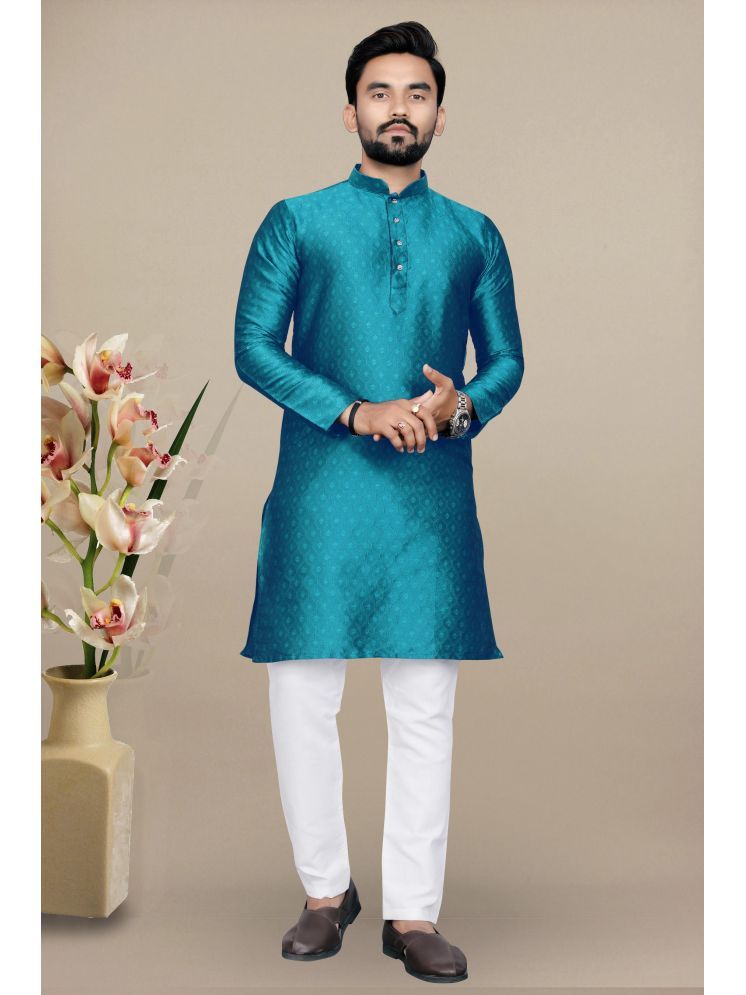     			Balaji's Sea Green Silk Relaxed Fit Men's Kurta Pyjama Set ( Pack of 1 )