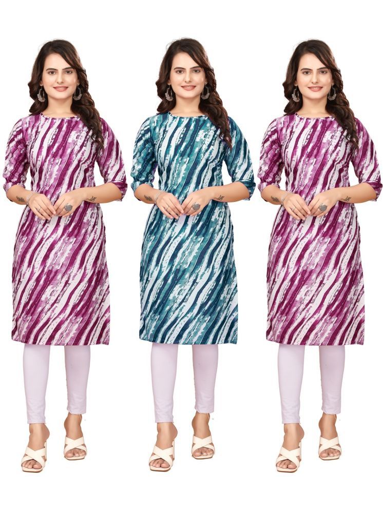     			DESIGNER DREAM Pack of 3 Crepe Printed Straight Women's Kurti - ( Purple,Navy Blue,Pink )