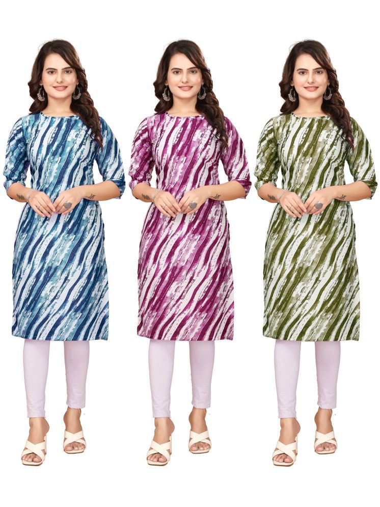     			DESIGNER DREAM Pack of 3 Crepe Printed Straight Women's Kurti - ( Blue,Purple,Green )