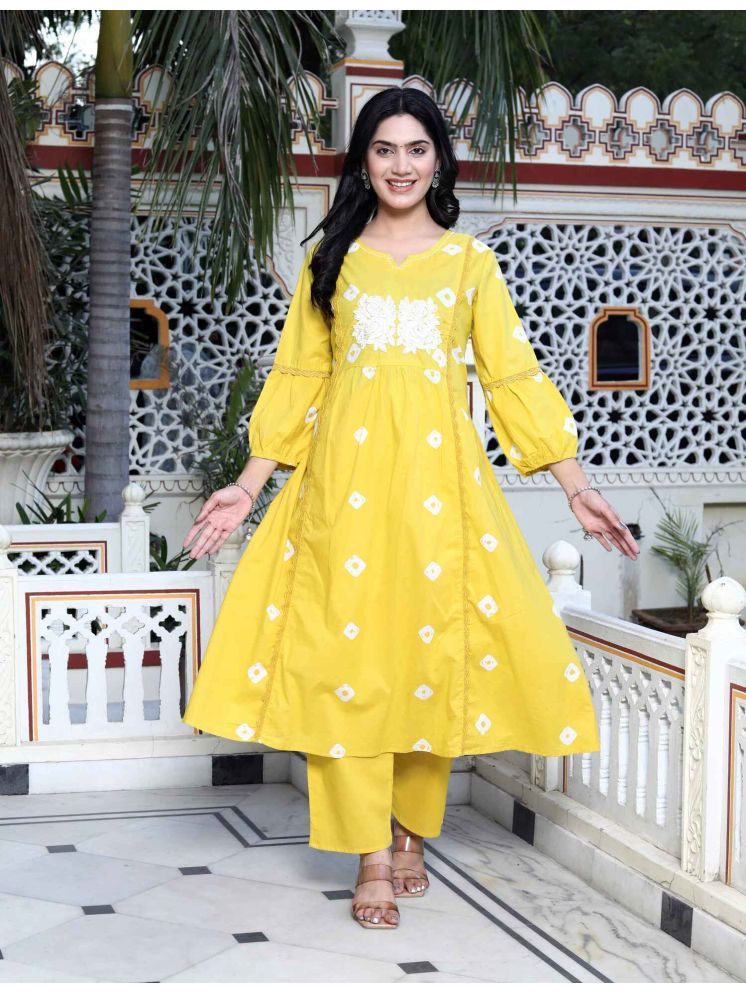     			Doriyaan Cotton Embroidered Kurti With Pants Women's Stitched Salwar Suit - Yellow ( Pack of 1 )