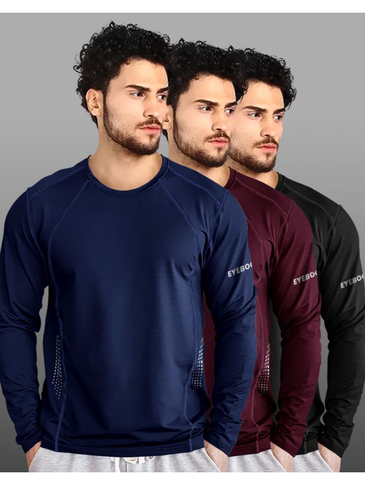     			Eyebogler Pack of 3 Polyester Regular Fit Men's T-Shirt ( Navy Blue )