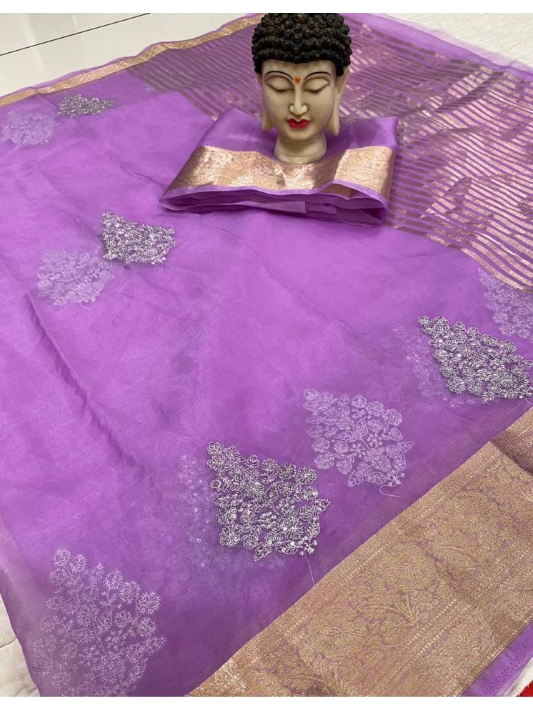     			JINAL & JINAL Pack of 1 Organza Embroidered Saree With Blouse Piece ( Lavender )