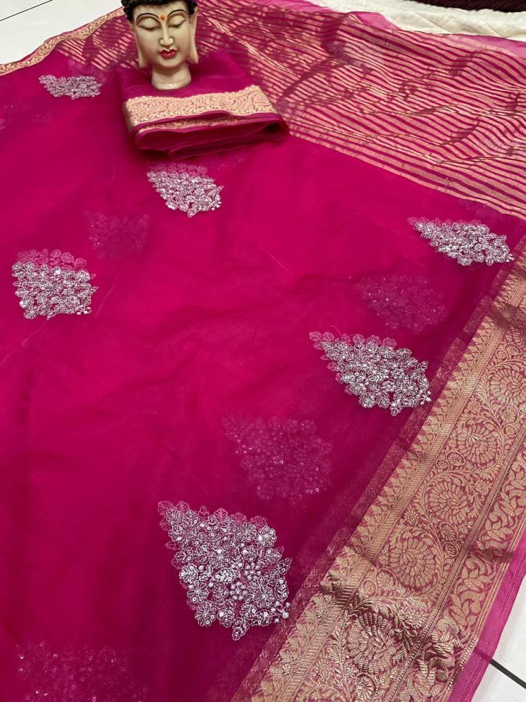     			JINAL & JINAL Pack of 1 Organza Embroidered Saree With Blouse Piece ( Rani )