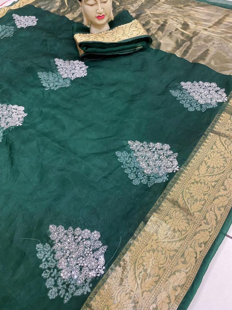     			JINAL & JINAL Pack of 1 Organza Embroidered Saree With Blouse Piece ( Green )