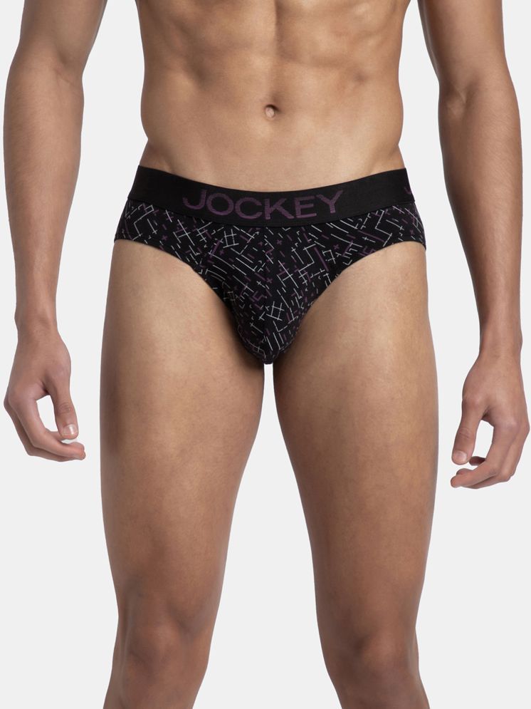     			Jockey FP22 Men Super Combed Cotton Elastane Stretch Printed Brief - Black & Abstract Plum