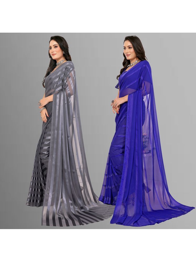     			Kashvi Sarees Pack of 2 Satin Striped Saree With Blouse Piece ( Multicolor )