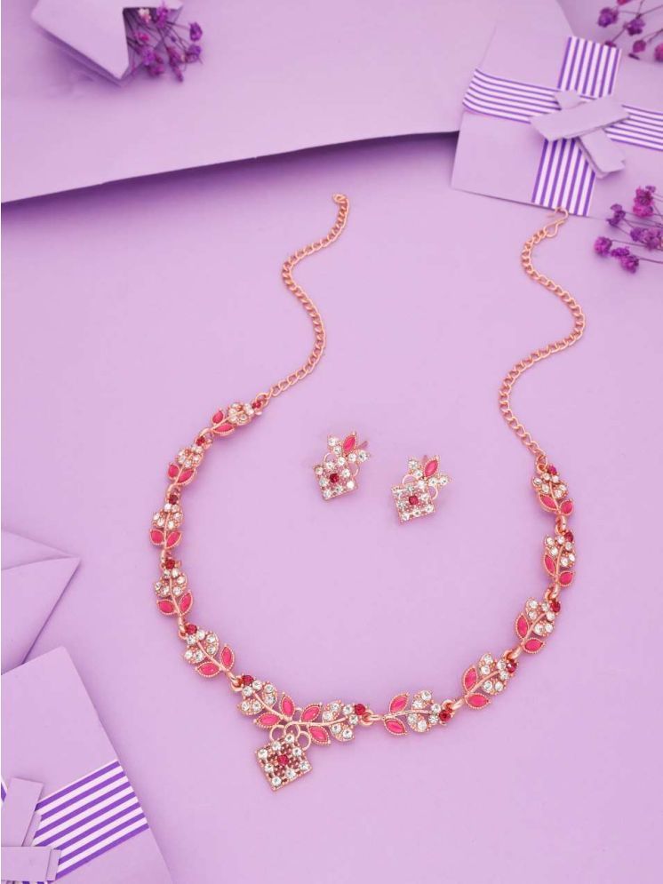     			Lyriss Fluorescent Pink Brass Necklace Set ( Pack of 1 )