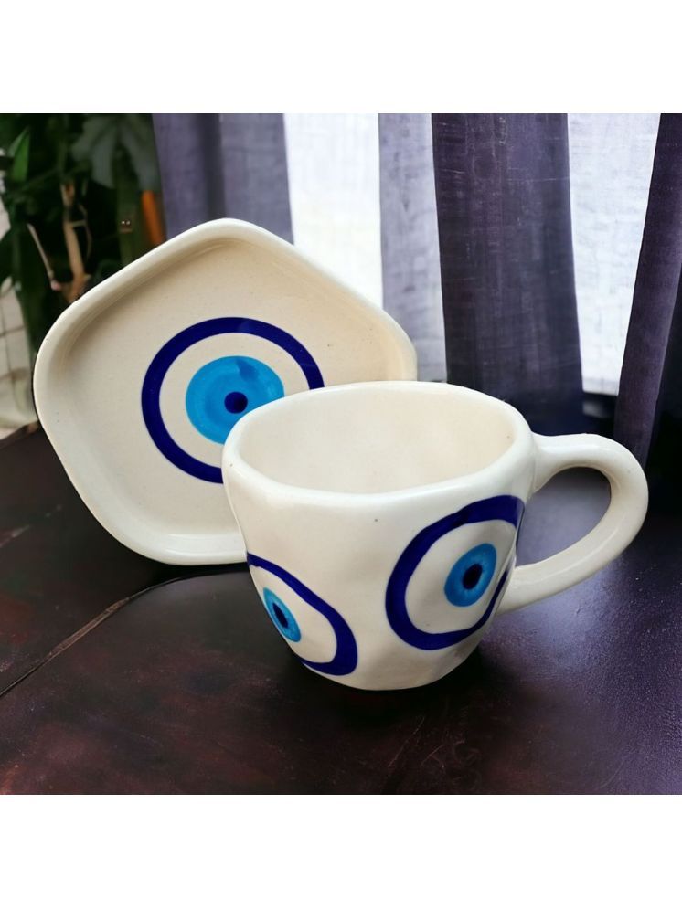     			Malaikah Evil Eye Cup & Saucer Abstract Ceramic Tea Set 200 ml ( Pack of 1 )