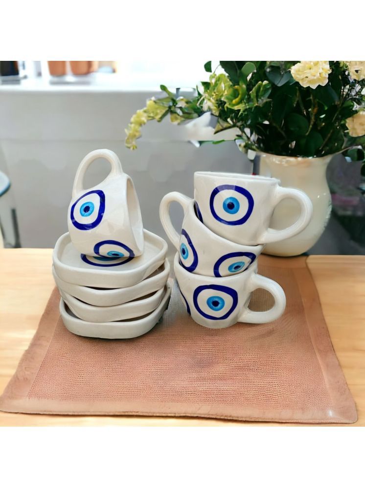     			Malaikah Evil Eye Cup & Saucer Abstract Ceramic Tea Set 300 ml ( Pack of 4 )