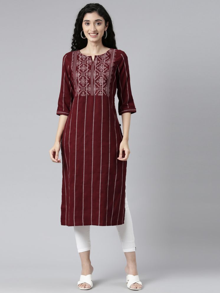     			Samhitas Pack of 1 Chanderi Striped Straight Women's Kurti - ( Maroon )