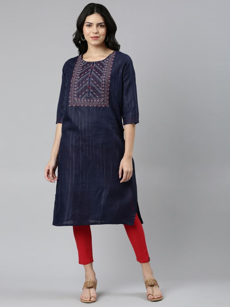     			Samhitas Pack of 1 Cotton Embroidered Straight Women's Kurti - ( Navy )