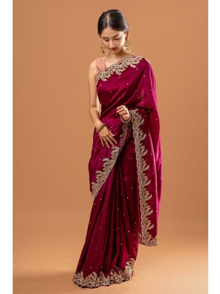     			Sanjana Silk Pack of 1 Net Embellished Saree With Blouse Piece ( Wine )