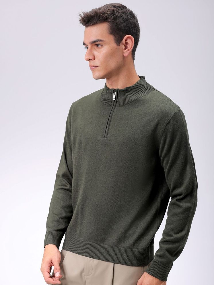     			The Indian Garage Co. Acrylic High Neck Men's Full Sleeves Pullover Sweater - Olive ( Pack of 1 )