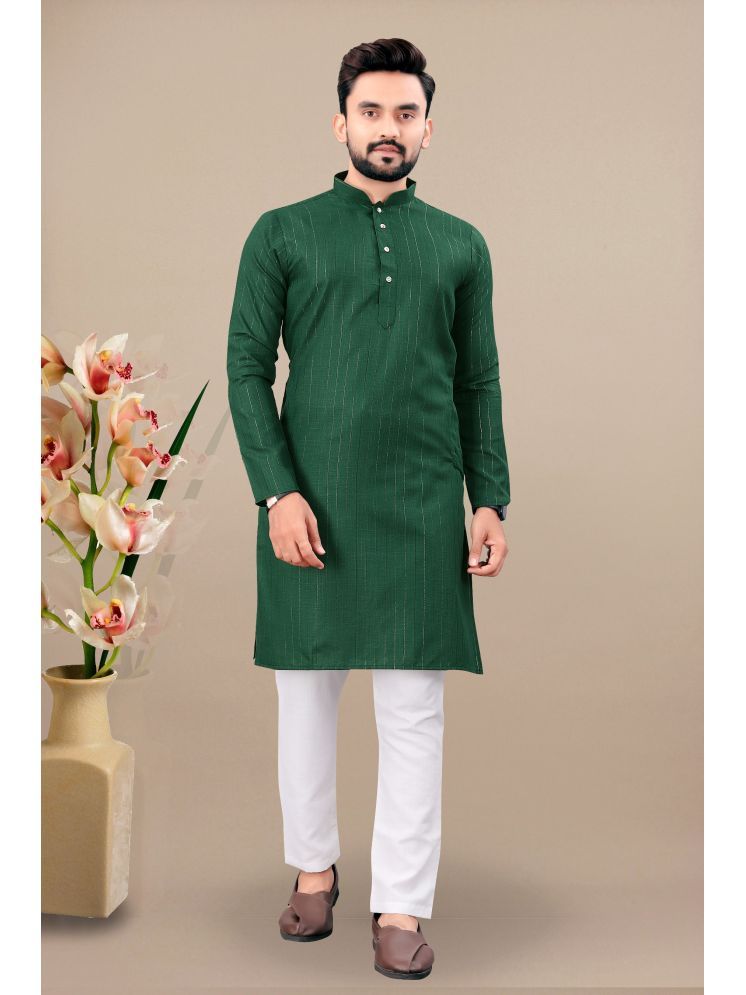     			YUG ART Dark Green Cotton Blend Regular Fit Men's Kurta Pyjama Set ( Pack of 1 )