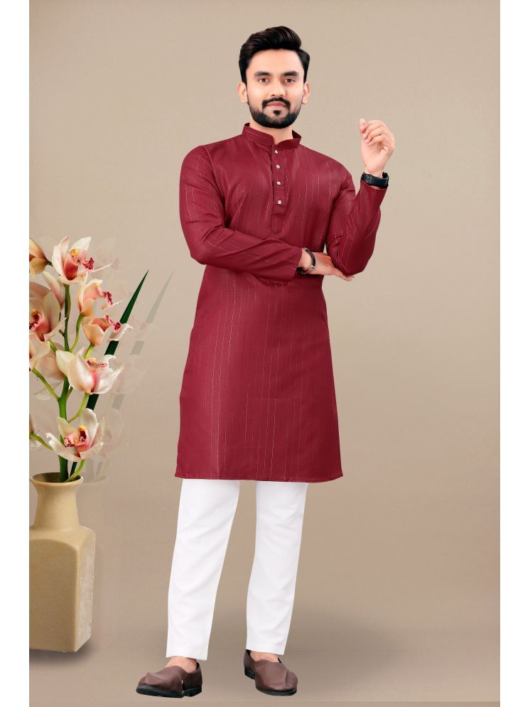     			YUG ART Maroon Cotton Blend Regular Fit Men's Kurta Pyjama Set ( Pack of 1 )