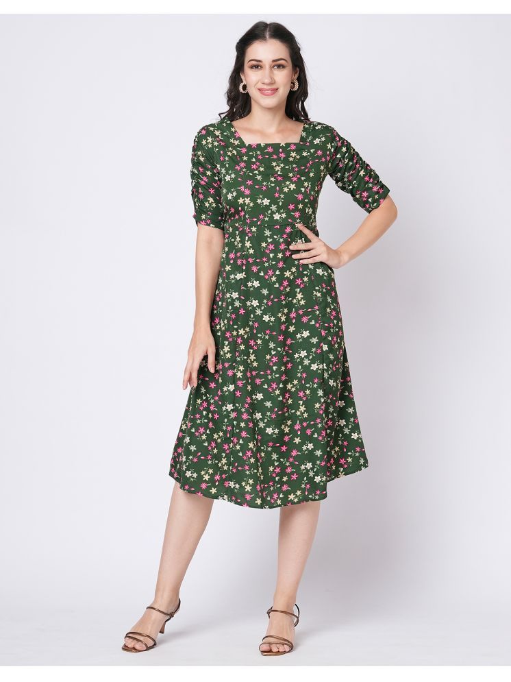     			Selvia Crepe Printed Midi Women's Fit & Flare Dress - Green ( Pack of 1 )