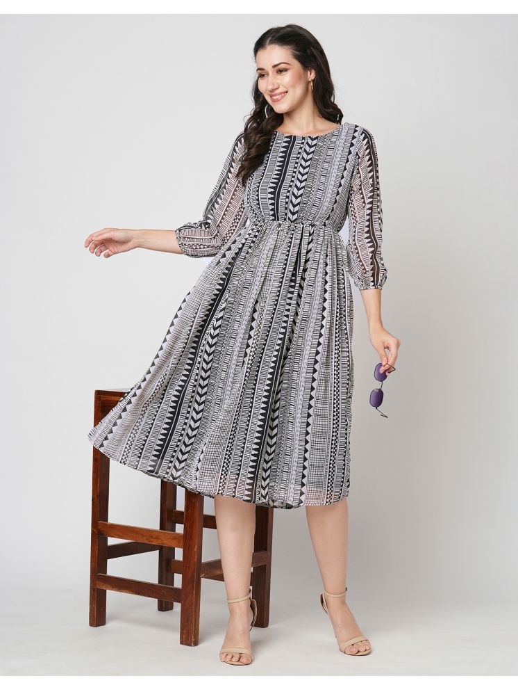     			Selvia Georgette Printed Midi Women's Fit & Flare Dress - Grey ( Pack of 1 )