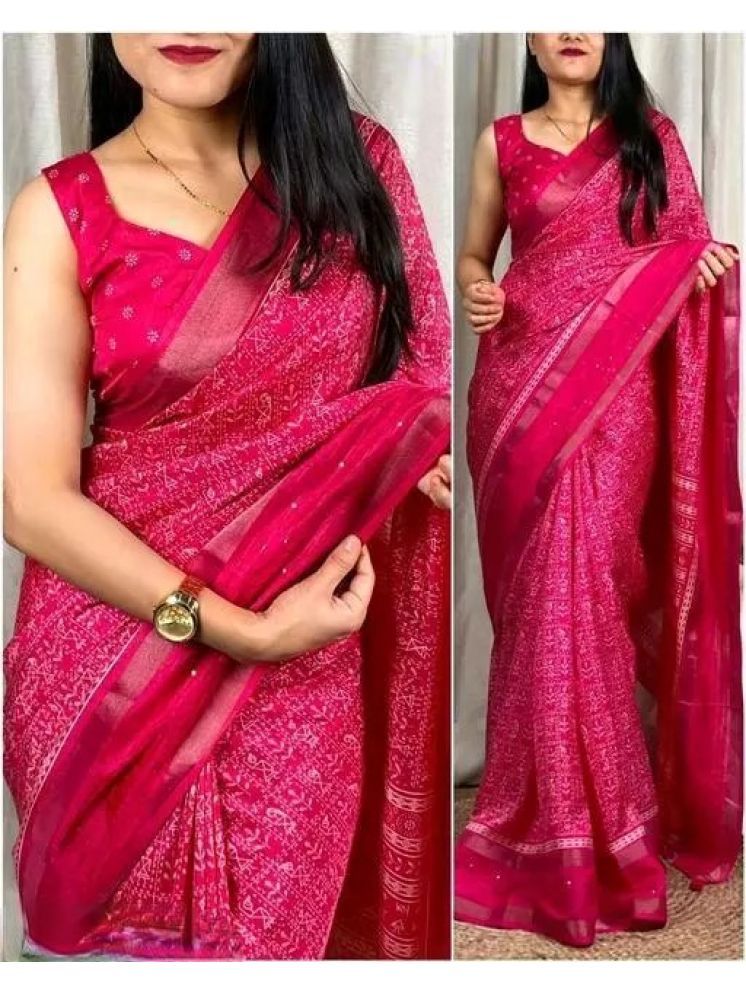     			Sitanjali Pack of 1 Silk Blend Printed Saree With Blouse Piece ( Pink )