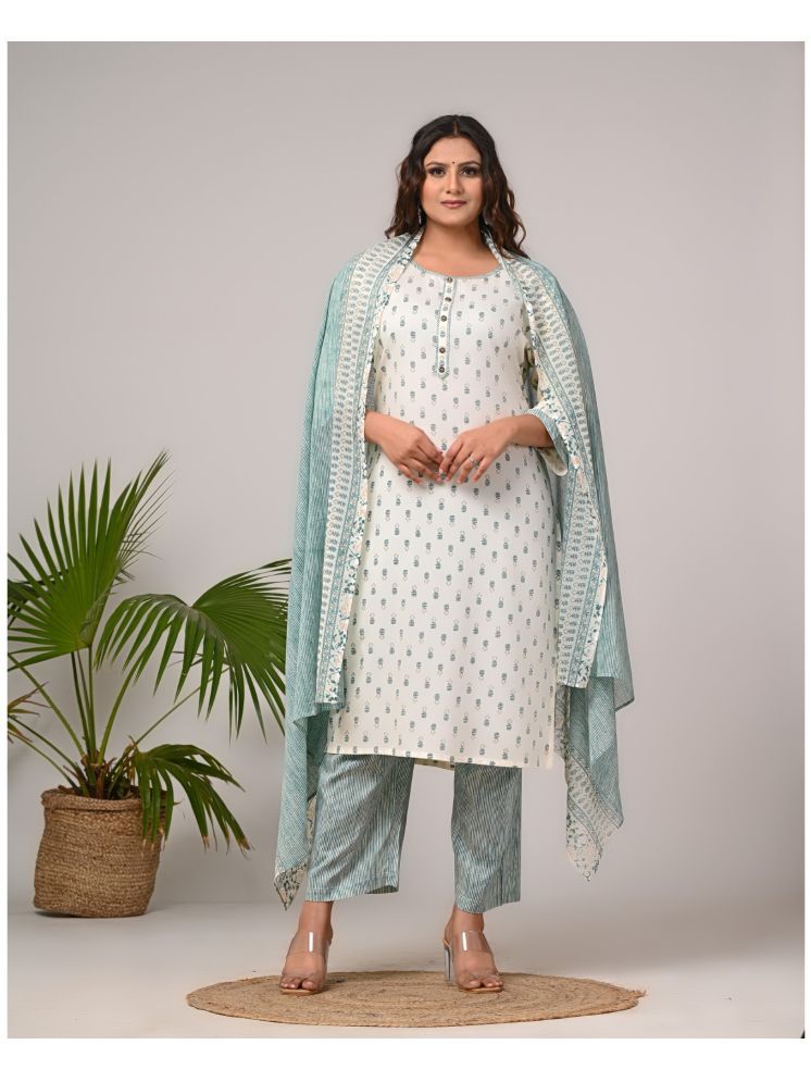     			Swasti Cotton Printed Kurti With Palazzo Women's Stitched Salwar Suit - Off White ( Pack of 1 )