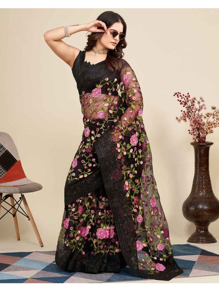     			A TO Z CART Pack of 1 Net Embroidered Saree With Blouse Piece ( Black )