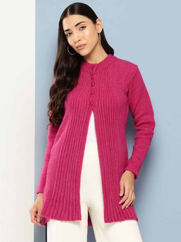     			Aarika Woollen Chinese/Mandarin Collar Women's Cardigans Dress - Pink ( Single )