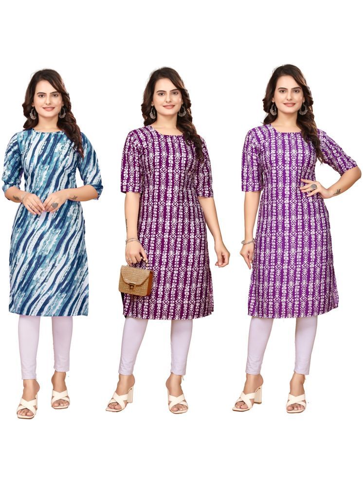     			DESIGNER DREAM Pack of 3 Crepe Printed Straight Women's Kurti - ( Blue,Maroon,Lavender )