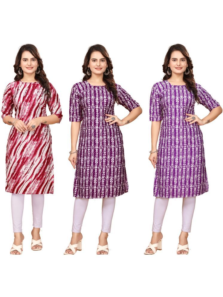     			DESIGNER DRTEAM Pack of 3 Crepe Printed Straight Women's Kurti - ( Red,Maroon,Lavender )