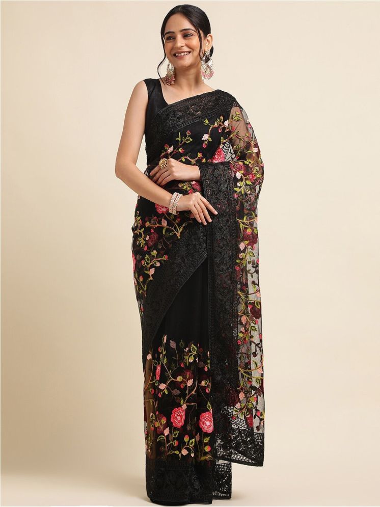     			JULEE Pack of 1 Net Embroidered Saree With Blouse Piece ( Black )