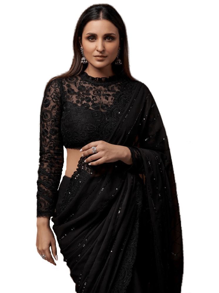     			Sidhidata Pack of 1 Georgette Embroidered Saree With Blouse Piece ( Black )