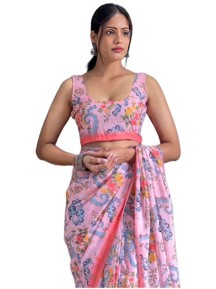     			Sidhidata Pack of 1 Georgette Printed Saree With Blouse Piece ( Pink )