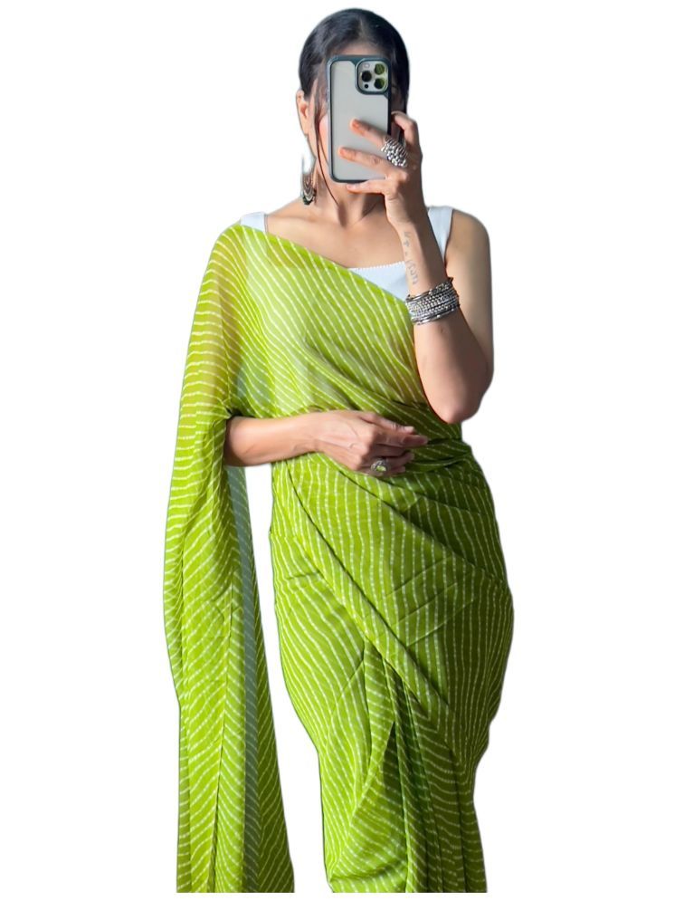     			Sidhidata Pack of 1 Georgette Printed Saree With Blouse Piece ( Light Green )