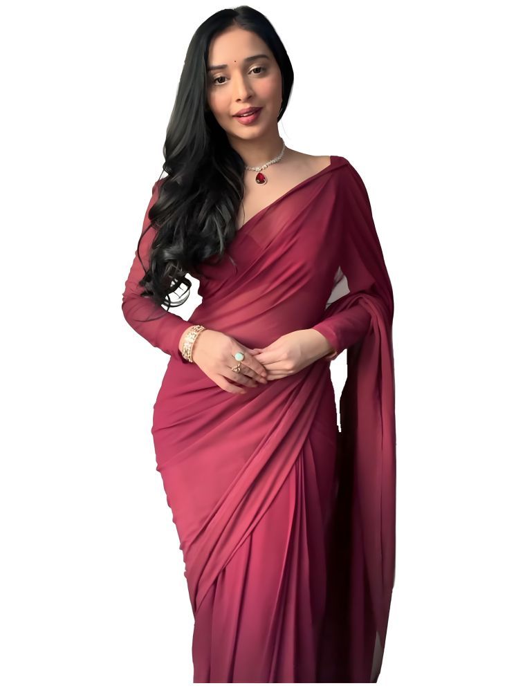     			Sidhidata Pack of 1 Georgette Solid Saree With Blouse Piece ( Maroon )