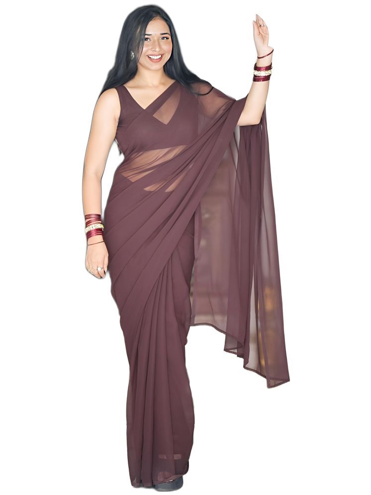     			Sidhidata Pack of 1 Georgette Solid Saree With Blouse Piece ( Coffee )