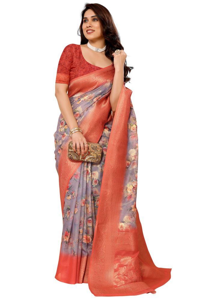     			Sidhidata Pack of 1 Silk Blend Printed Saree With Blouse Piece ( Grey )