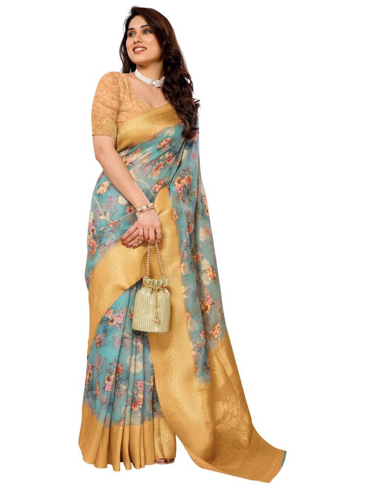     			Sidhidata Pack of 1 Silk Blend Printed Saree With Blouse Piece ( Sea Green )