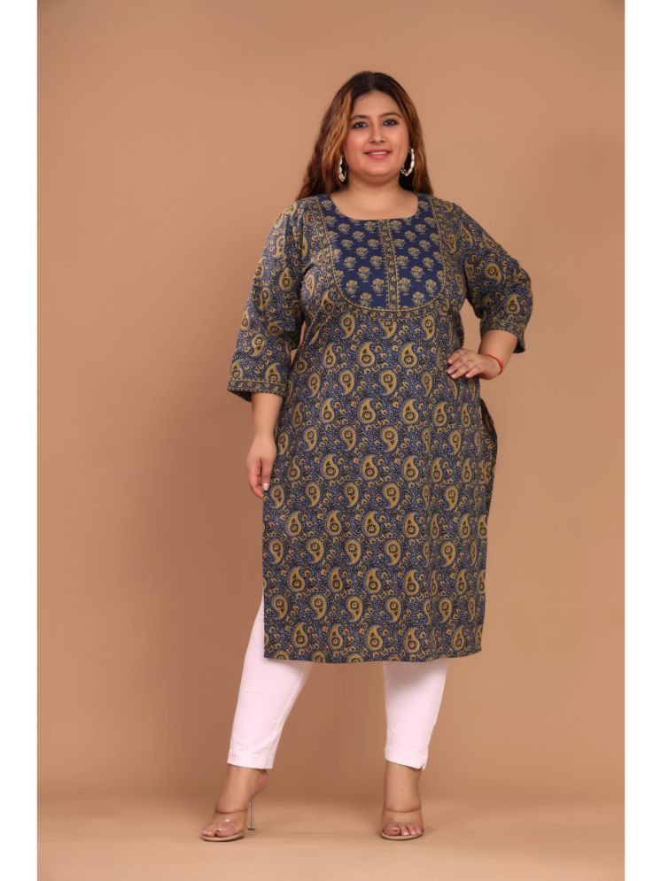     			Swasti Pack of 1 Cotton Printed Straight Women's Kurti - ( Blue )