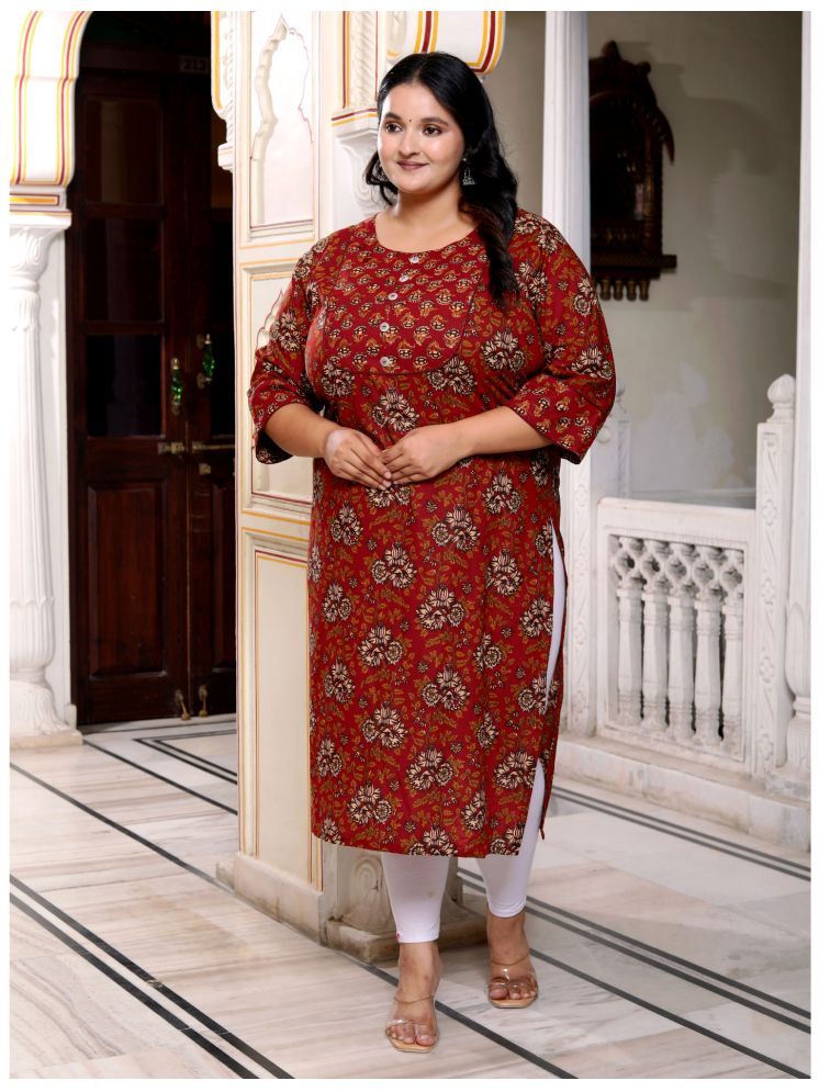     			Swasti Pack of 1 Cotton Printed Straight Women's Kurti - ( Maroon )