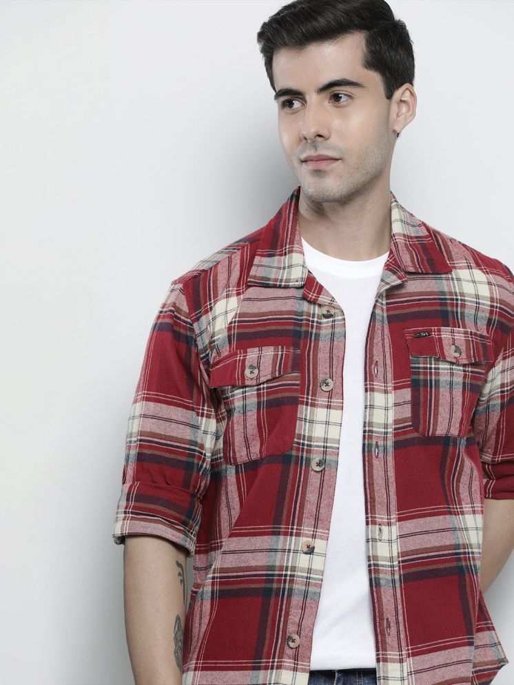     			The Indian Garage Co Men Maroon & White Comfort Tartan Checked Cotton Shirt