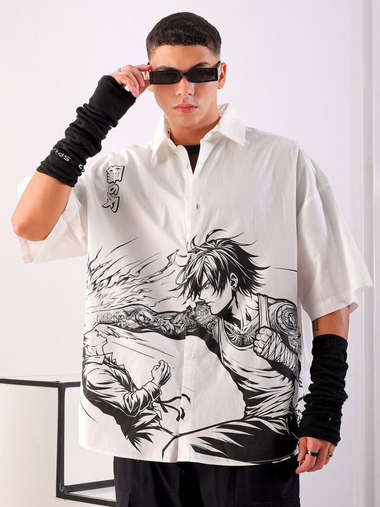     			The Indian Garage Co Men Anime Printed Cotton Oversized Boxy Streetwear Shirt