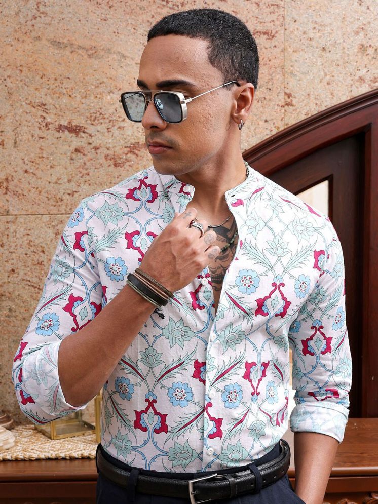     			The Indian Garage Co Slim Fit Floral Printed Mandarin Collar Pure Cotton Casual Shirt