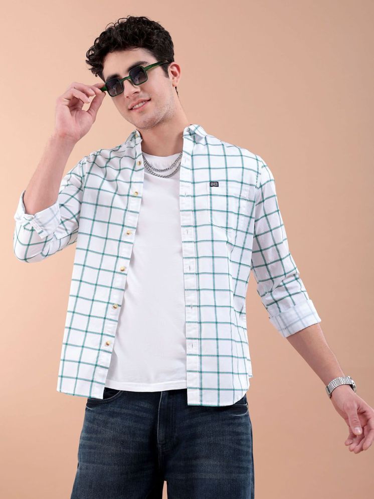     			The Indian Garage Co Men White & Green Regular Fit Checked Casual Shirt