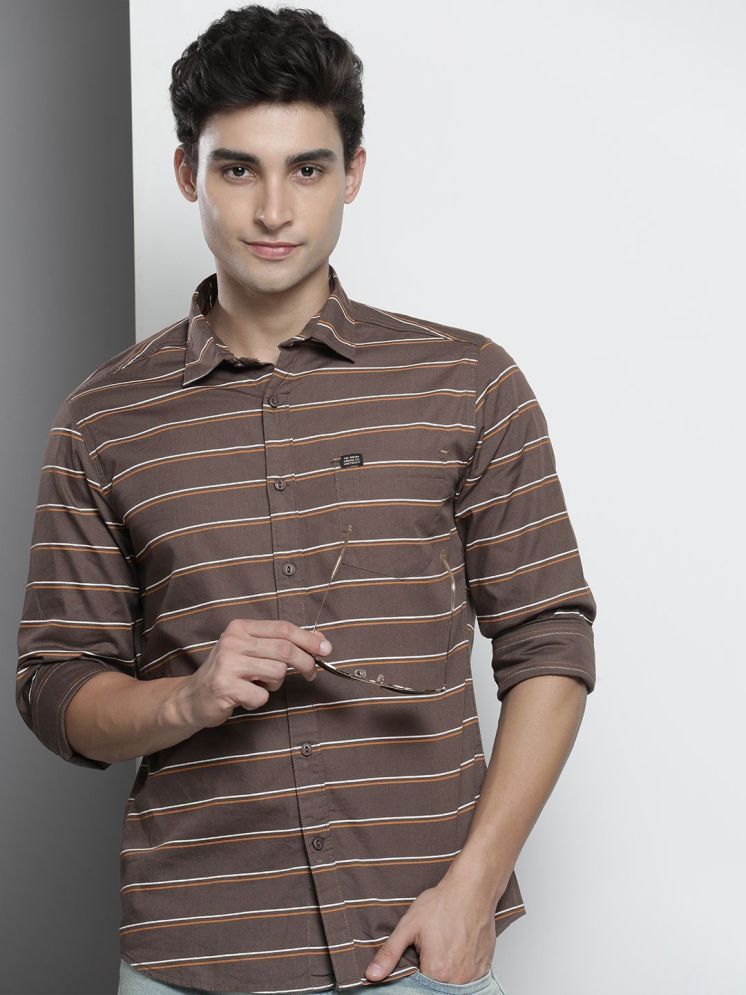     			The Indian Garage Co Men Brown Horizontal Stripes Striped Casual Shirt