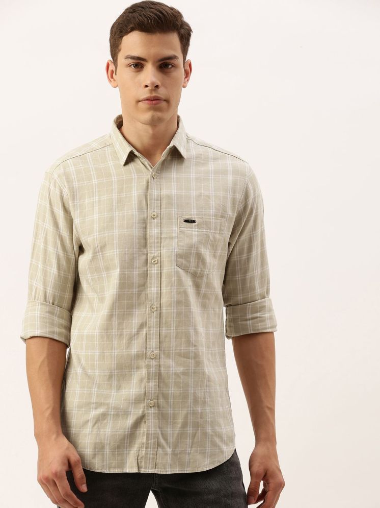     			The Indian Garage Co Men Beige & White Slim Fit Checked Casual Shirt