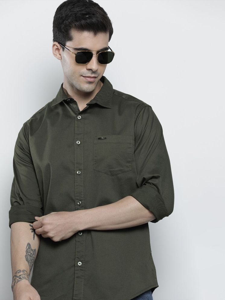     			The Indian Garage Co Men Olive Green Solid Cotton Comfort Shirt